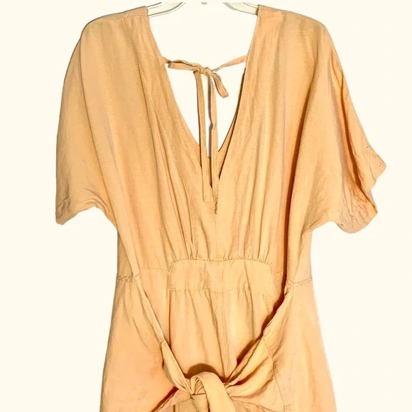 Free People Shining Sun Wrap Linen Jumpsuit Romper Playsuit Orange Cutout Sz L - Picture 9 of 12